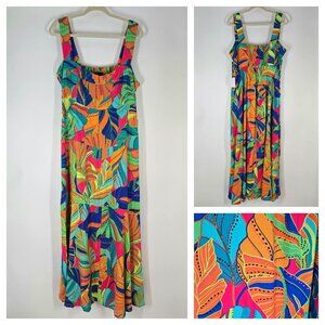 1. State Multicolor Tropical Leaf Print Maxi Dress Women's XL Extra Large NEW